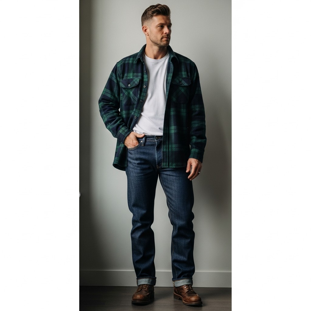 Flannel Shirt + Dark Denim - 35 Practical Country Outfits for Men