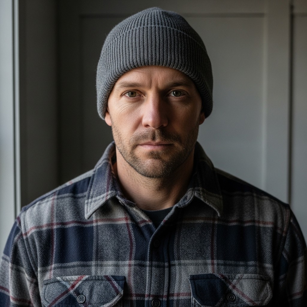 Plaid Shirt + Solid Beanie - 35 Practical Country Outfits for Men