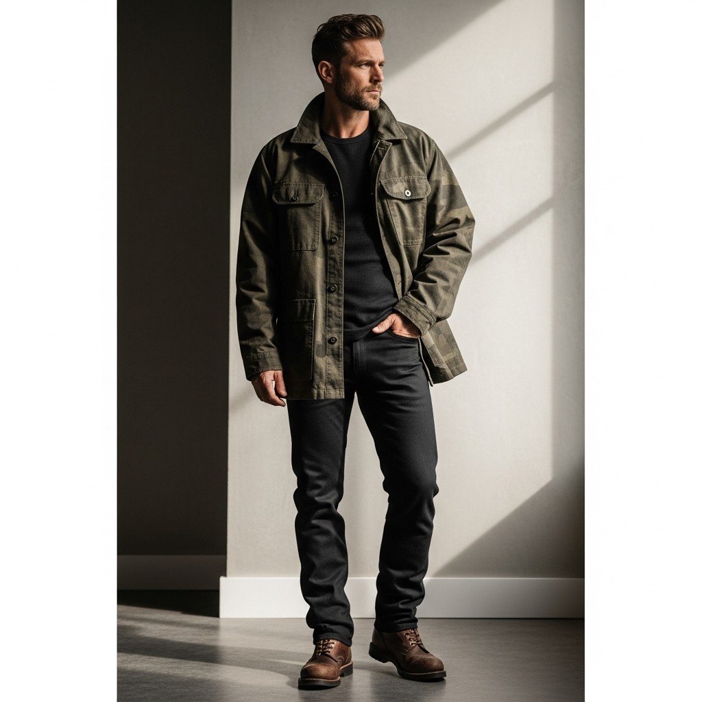 Camo Jacket + Black Pants - 35 Practical Country Outfits for Men