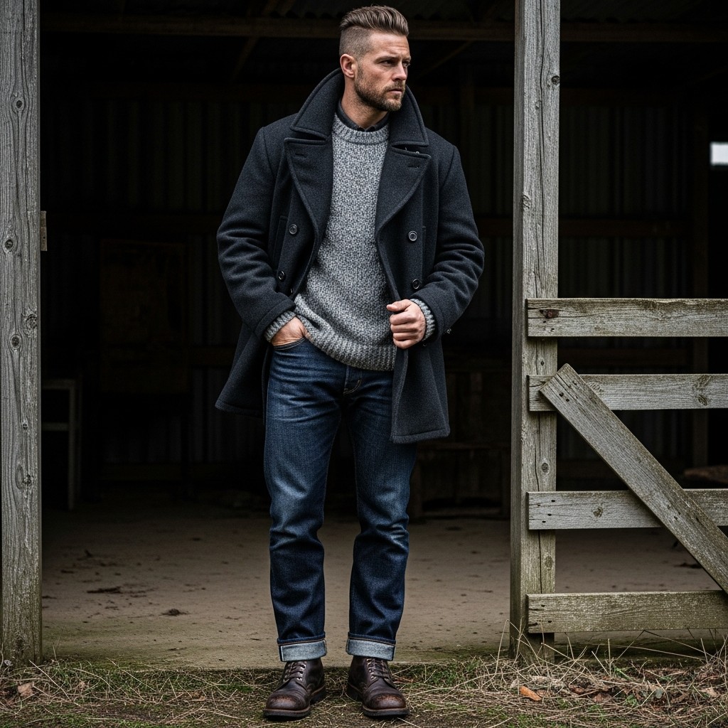 Wool Peacoat, Rugged Twist - 35 Practical Country Outfits for Men