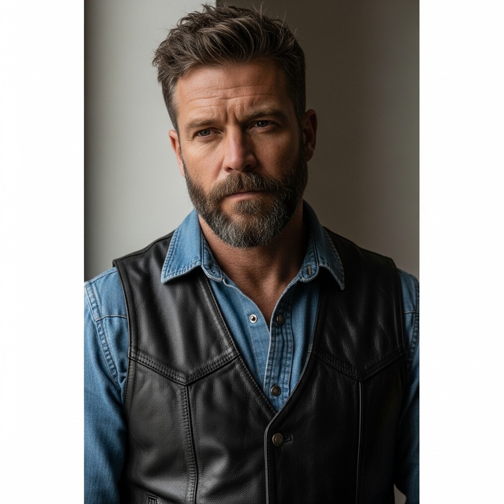 Denim Shirt + Leather Vest - 35 Practical Country Outfits for Men