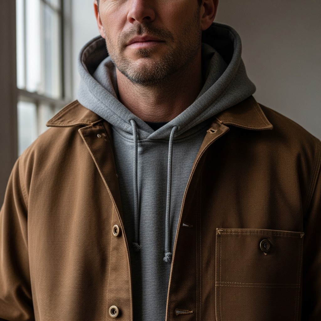 Simple Hoodie + Work Coat - 35 Practical Country Outfits for Men