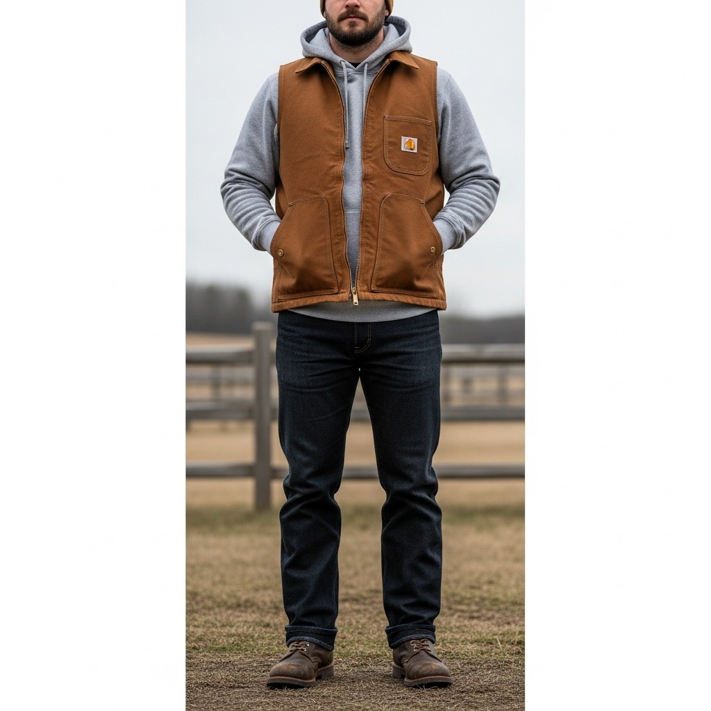 Work Vest Over Hoodie - 35 Practical Country Outfits for Men