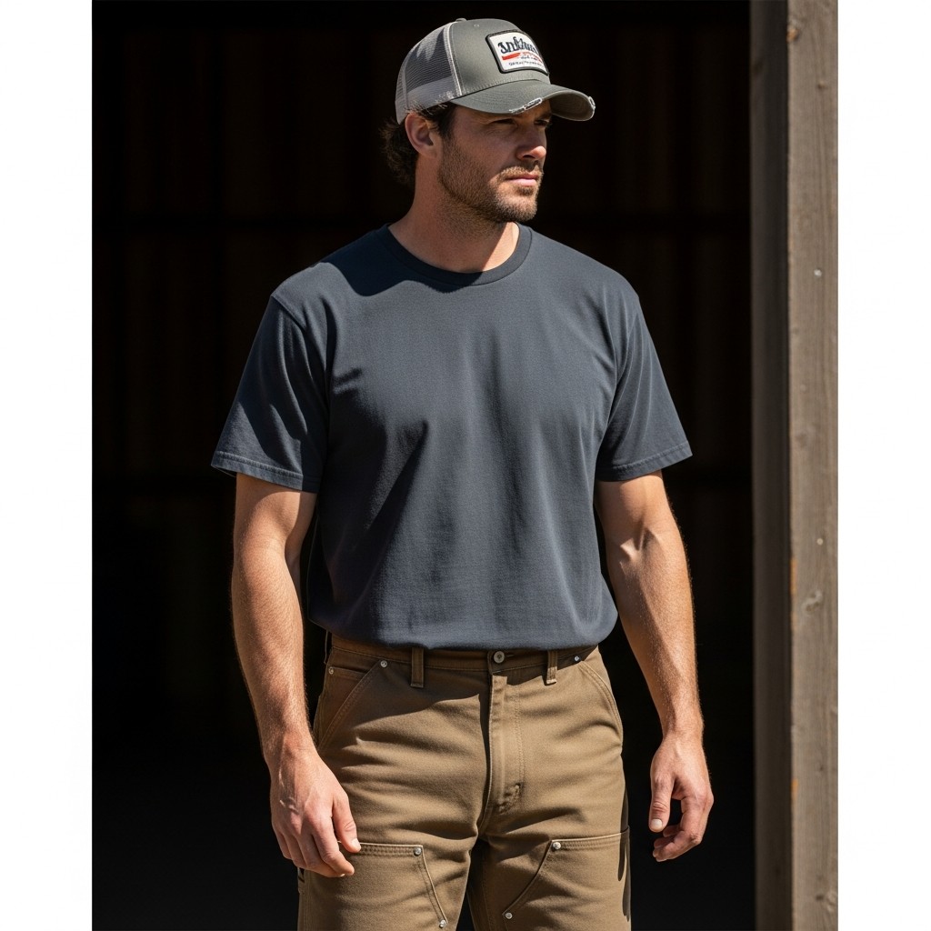 Trucker Hat + Plain Tee - 35 Practical Country Outfits for Men