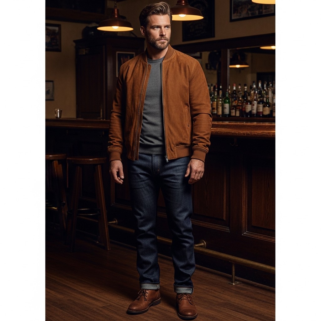 Suede Bomber Jacket - 35 Practical Country Outfits for Men