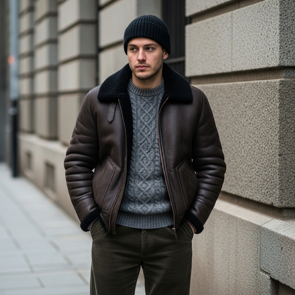 Shearling and Corduroy - 50 Beanie Outfit Ideas for Men