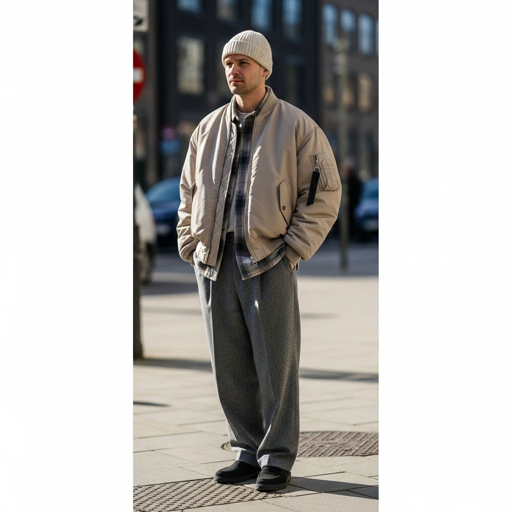 Neutral Bomber Texture - 50 Beanie Outfit Ideas for Men