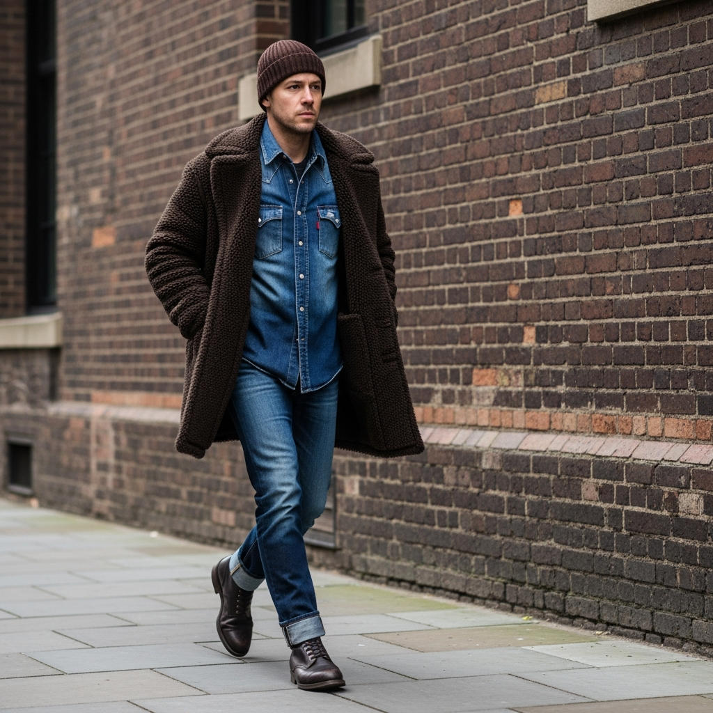 Textured Shearling Coat - 50 Beanie Outfit Ideas for Men