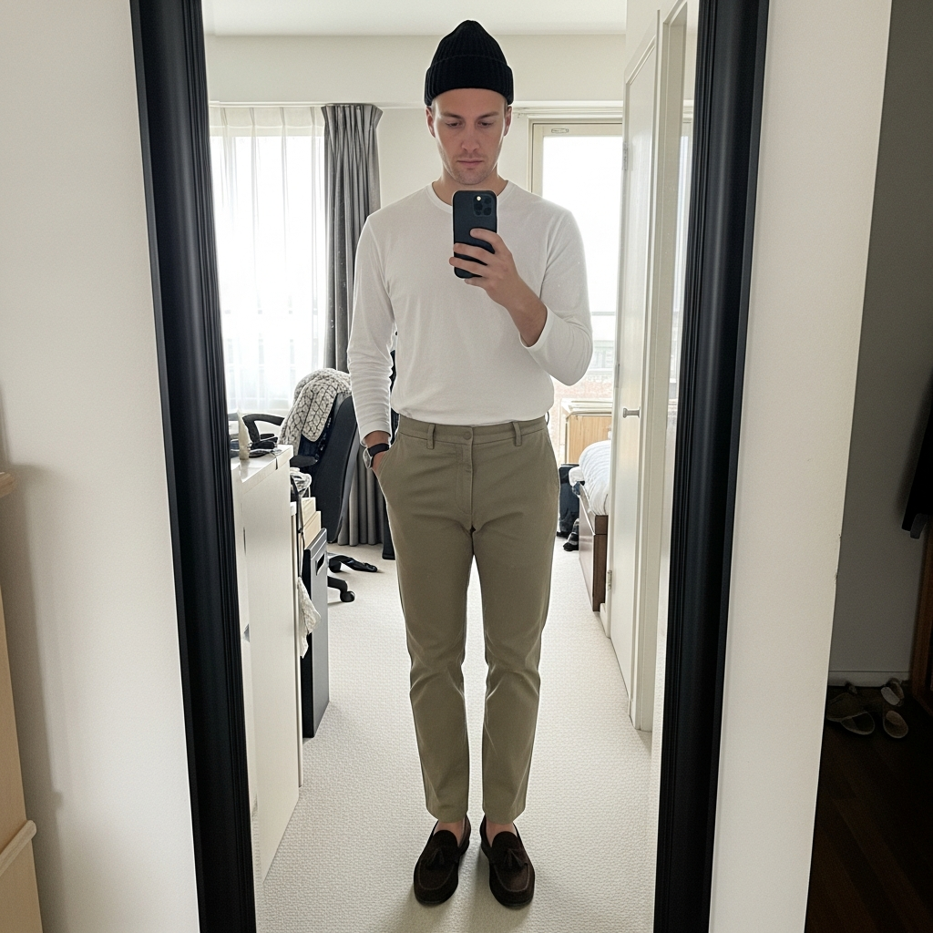 Minimalist Chino Look - 50 Beanie Outfit Ideas for Men