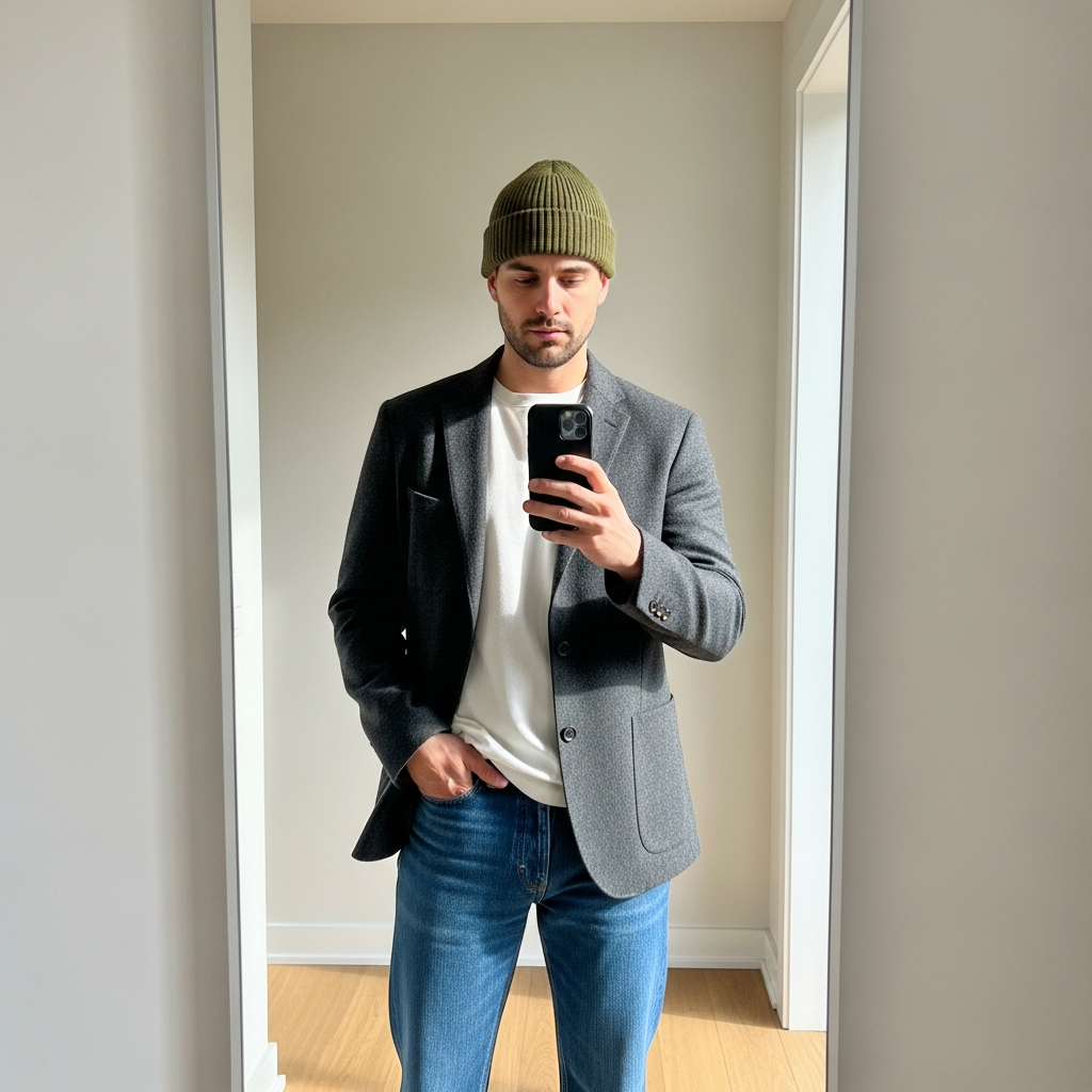 Blazer and Jeans Blend - 50 Beanie Outfit Ideas for Men