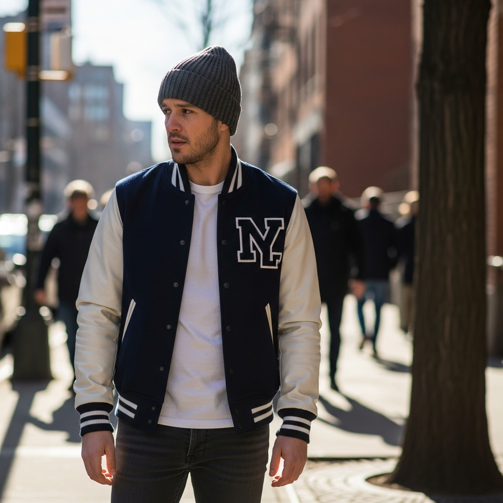 Sporty Varsity Vibe - 50 Beanie Outfit Ideas for Men