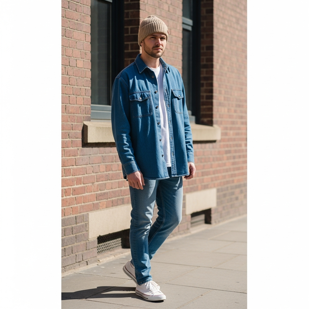 Clean Denim Overshirt - 50 Beanie Outfit Ideas for Men