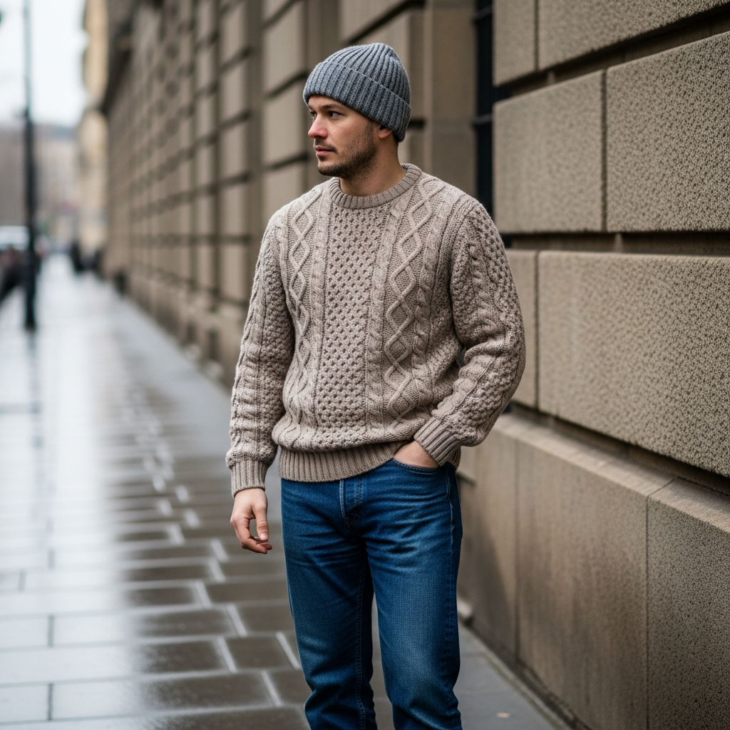 Classic Cable Knit - 50 Beanie Outfit Ideas for Men