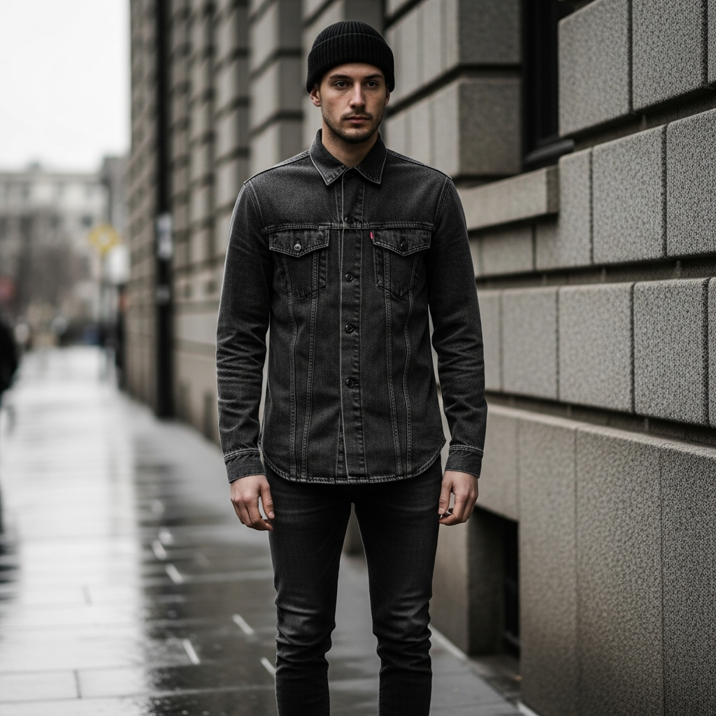 Monochrome Denim - 50 Beanie Outfit Ideas for Men