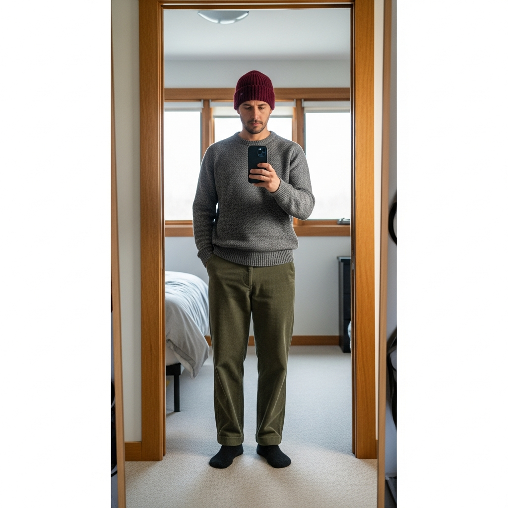 Tapered Corduroy Warmth - 50 Beanie Outfit Ideas for Men