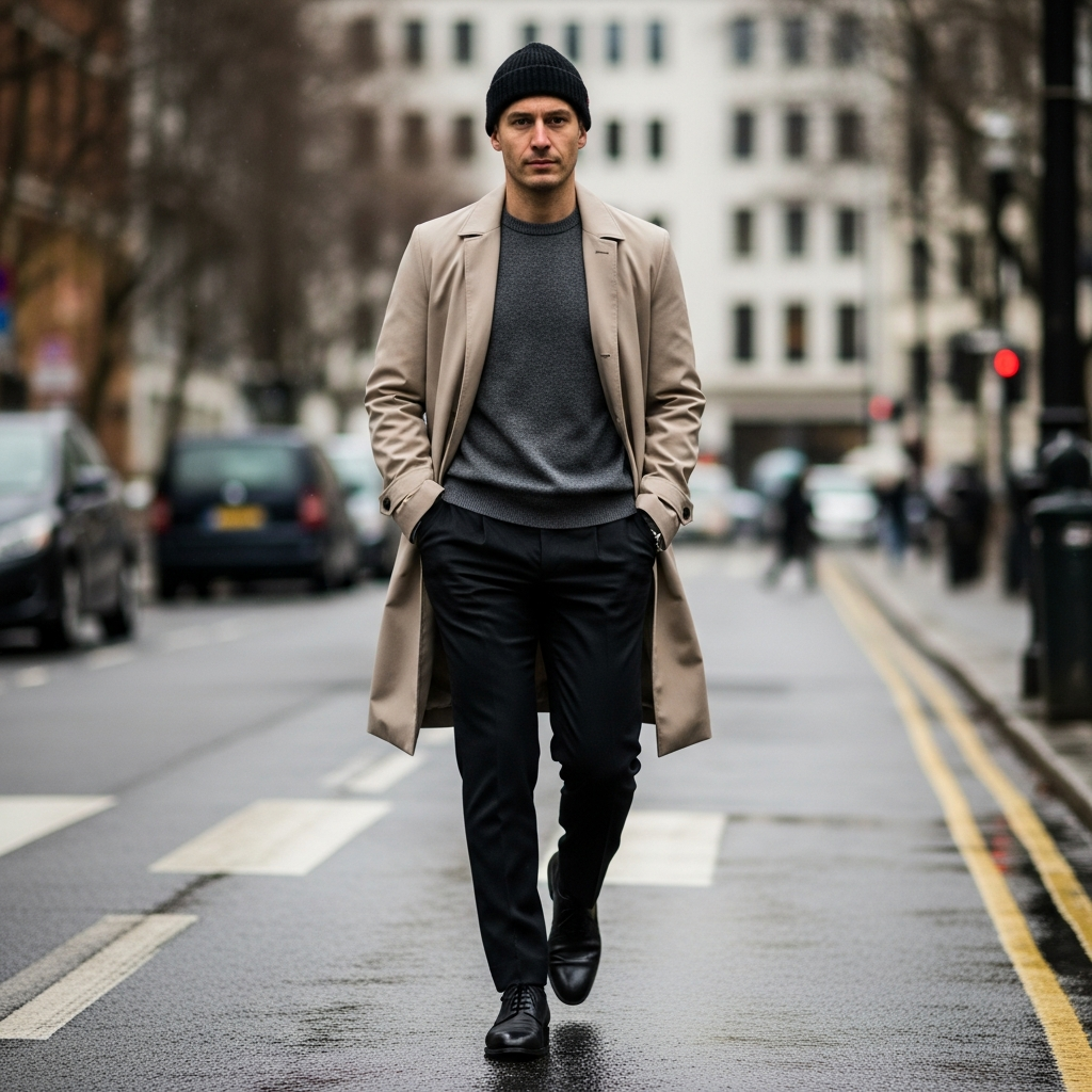 Refined Minimalist Trench - 50 Beanie Outfit Ideas for Men