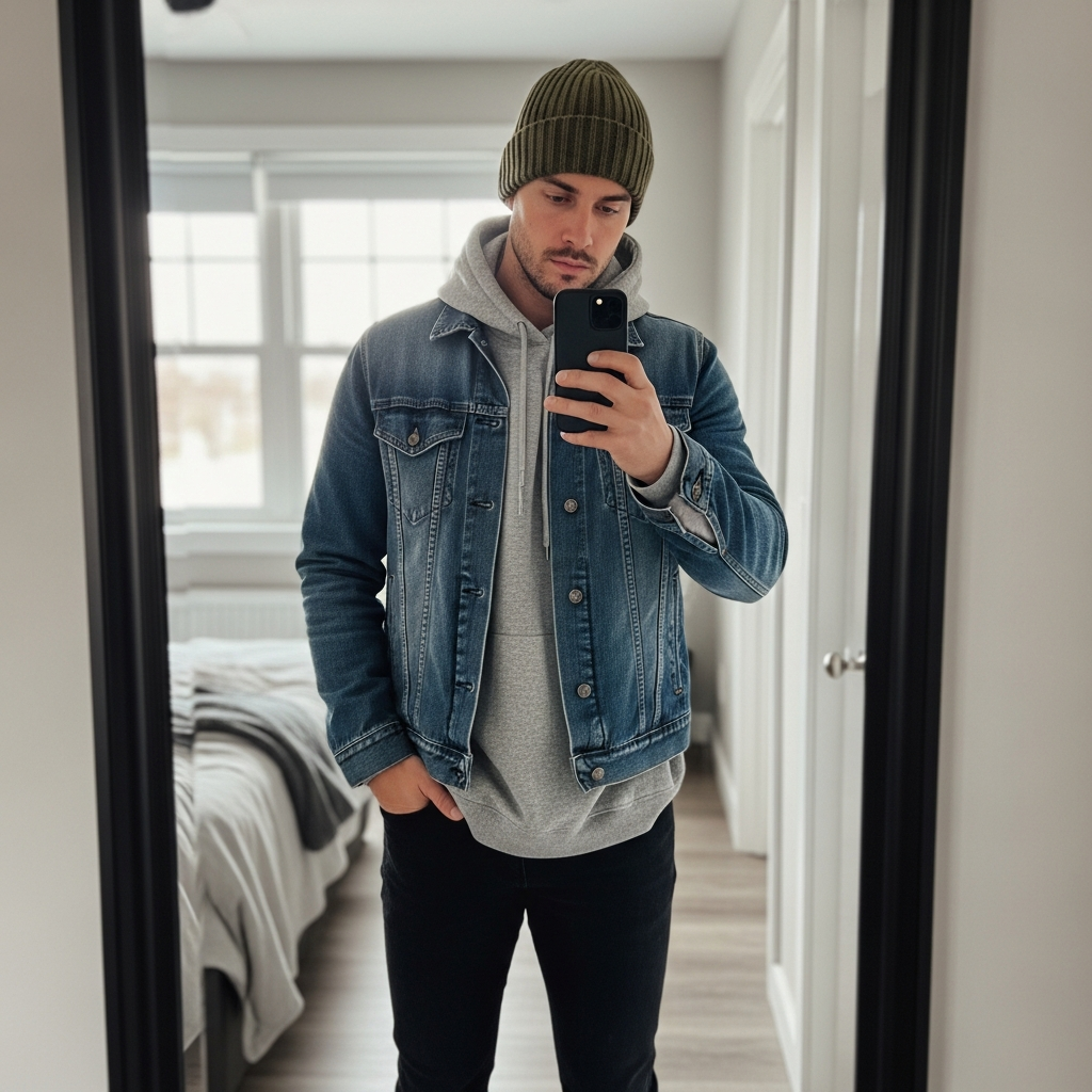 Denim and Layers - 50 Beanie Outfit Ideas for Men
