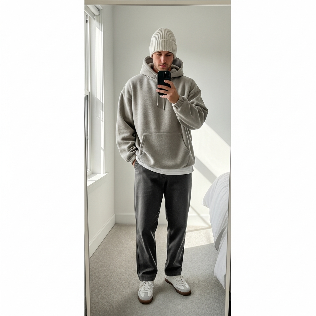 Monochrome Neutral Base - 50 Beanie Outfit Ideas for Men