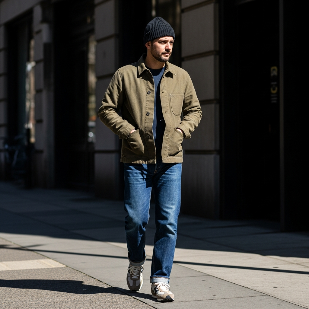 Vintage Chore Jacket - 50 Beanie Outfit Ideas for Men