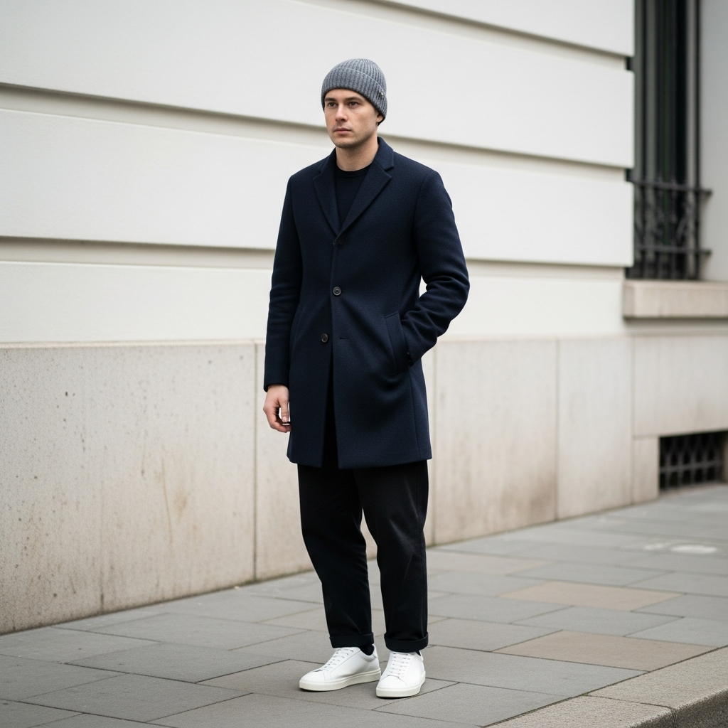 Sleek Minimalist Coat - 50 Beanie Outfit Ideas for Men