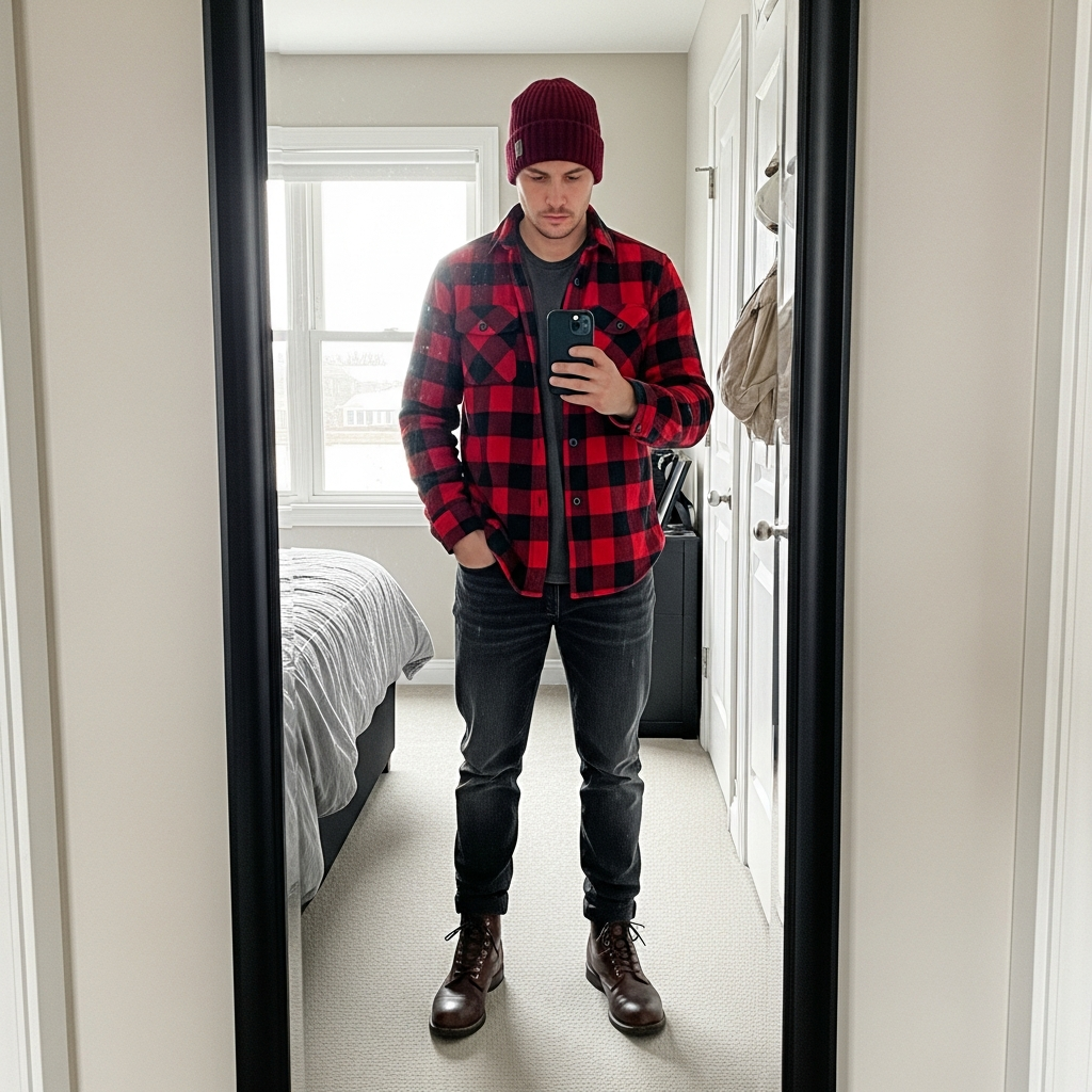 Rugged Flannel Look - 50 Beanie Outfit Ideas for Men
