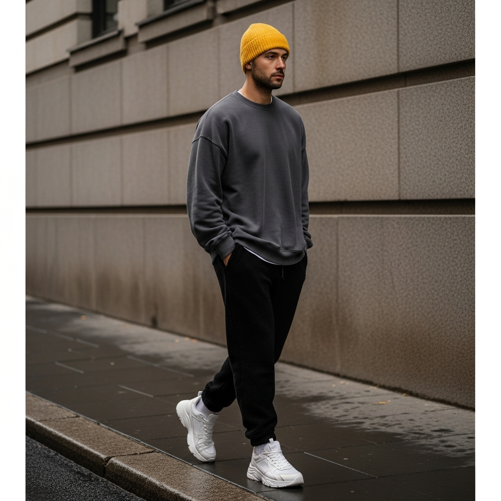 Pop of Mustard Color - 50 Beanie Outfit Ideas for Men