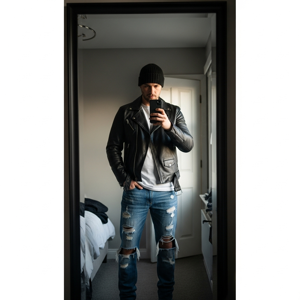 Edgy Leather Style - 50 Beanie Outfit Ideas for Men