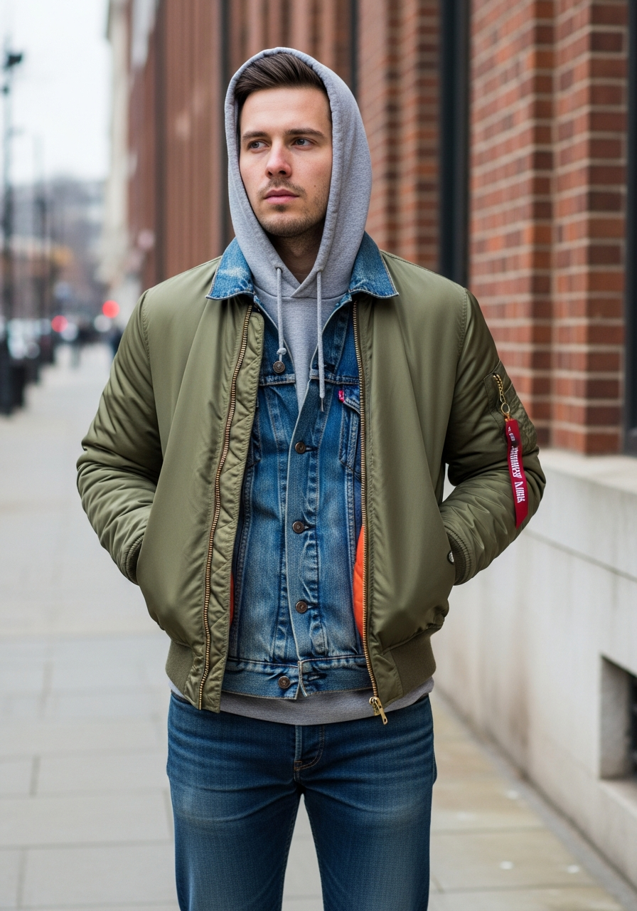 Triple Layer Street Look - 50 Denim Jacket Outfit Ideas for Men