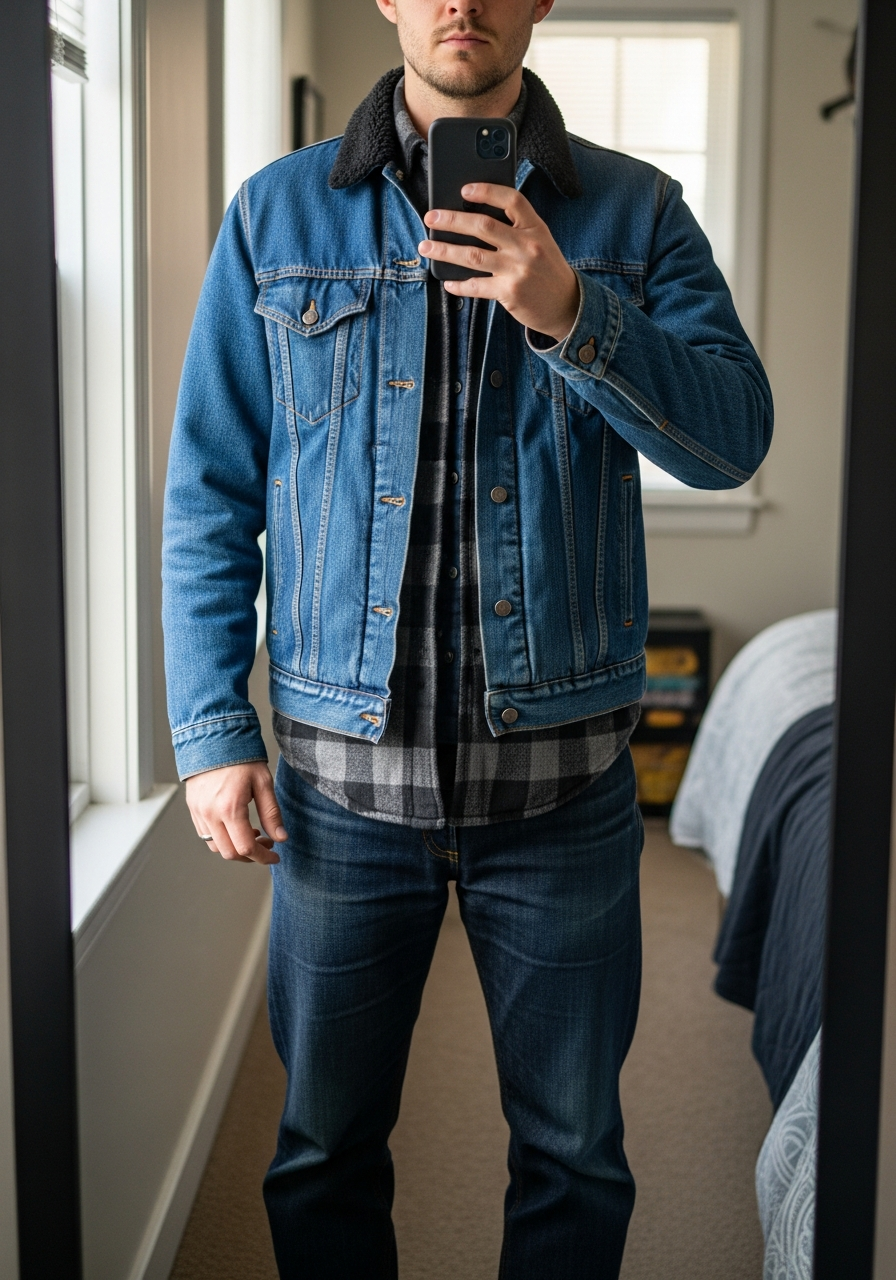 Overshirt and Rugged Jeans - 50 Denim Jacket Outfit Ideas for Men