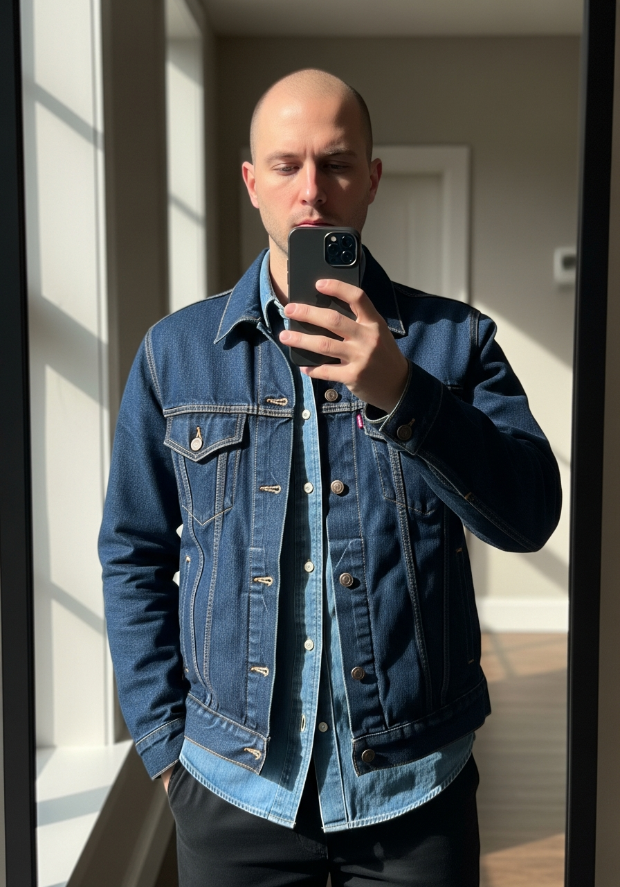 Double Denim Contrast - 50 Denim Jacket Outfit Ideas for Men