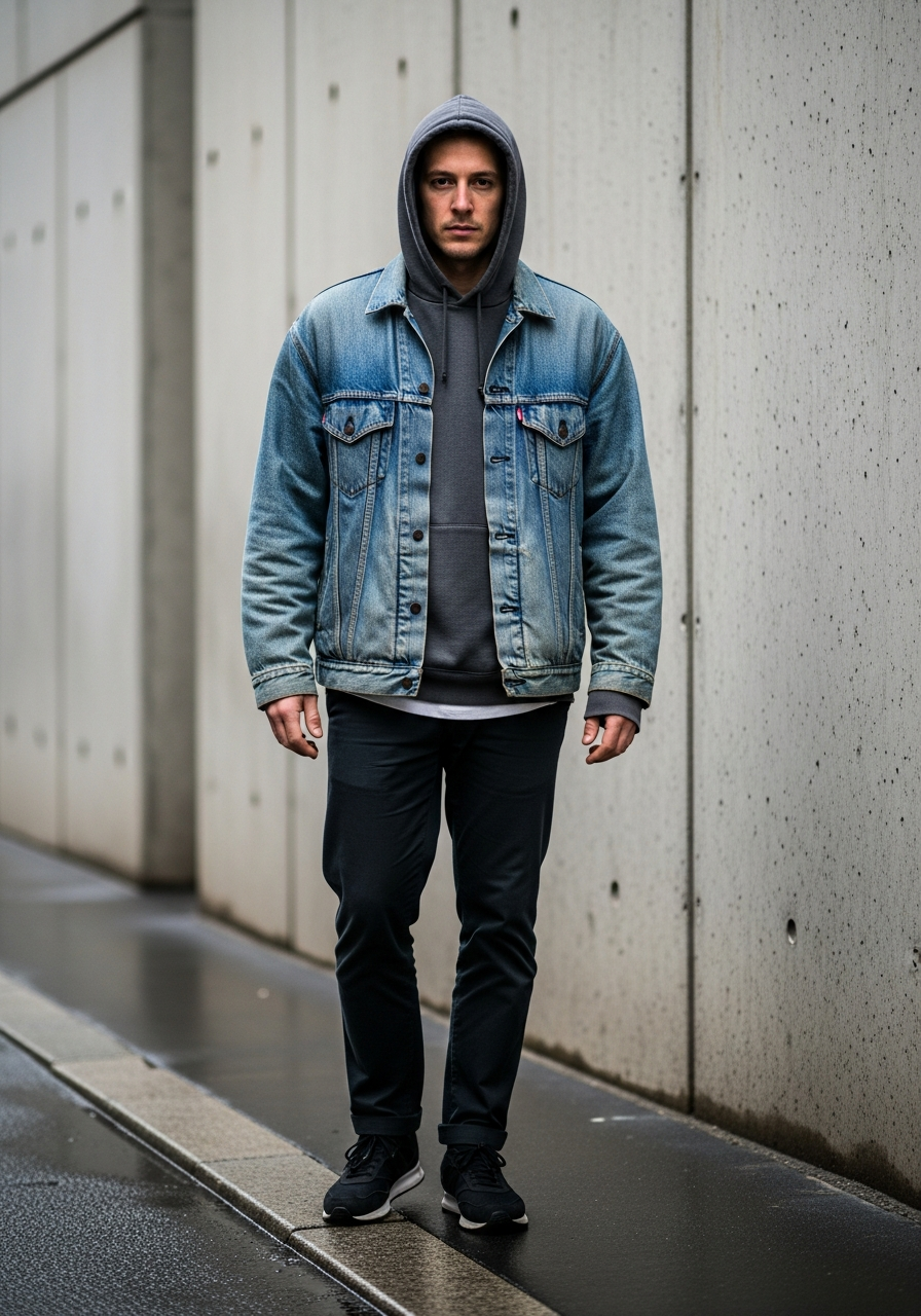 Hoodie Under Denim Jacket - 50 Denim Jacket Outfit Ideas for Men