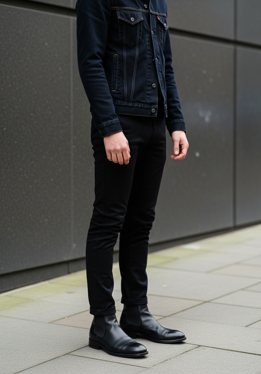Dark and Minimal Look - 50 Denim Jacket Outfit Ideas for Men