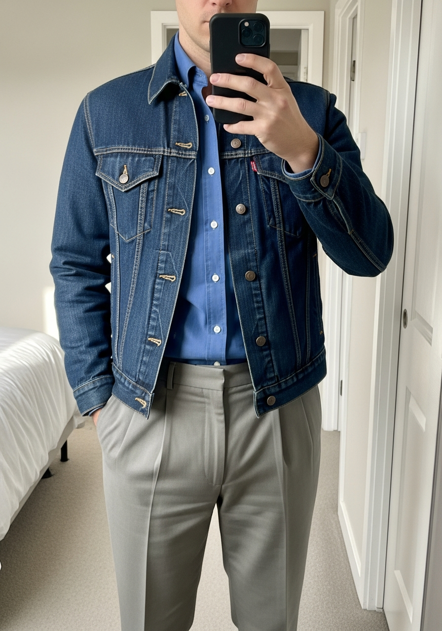 Oxford Shirt Balance - 50 Denim Jacket Outfit Ideas for Men