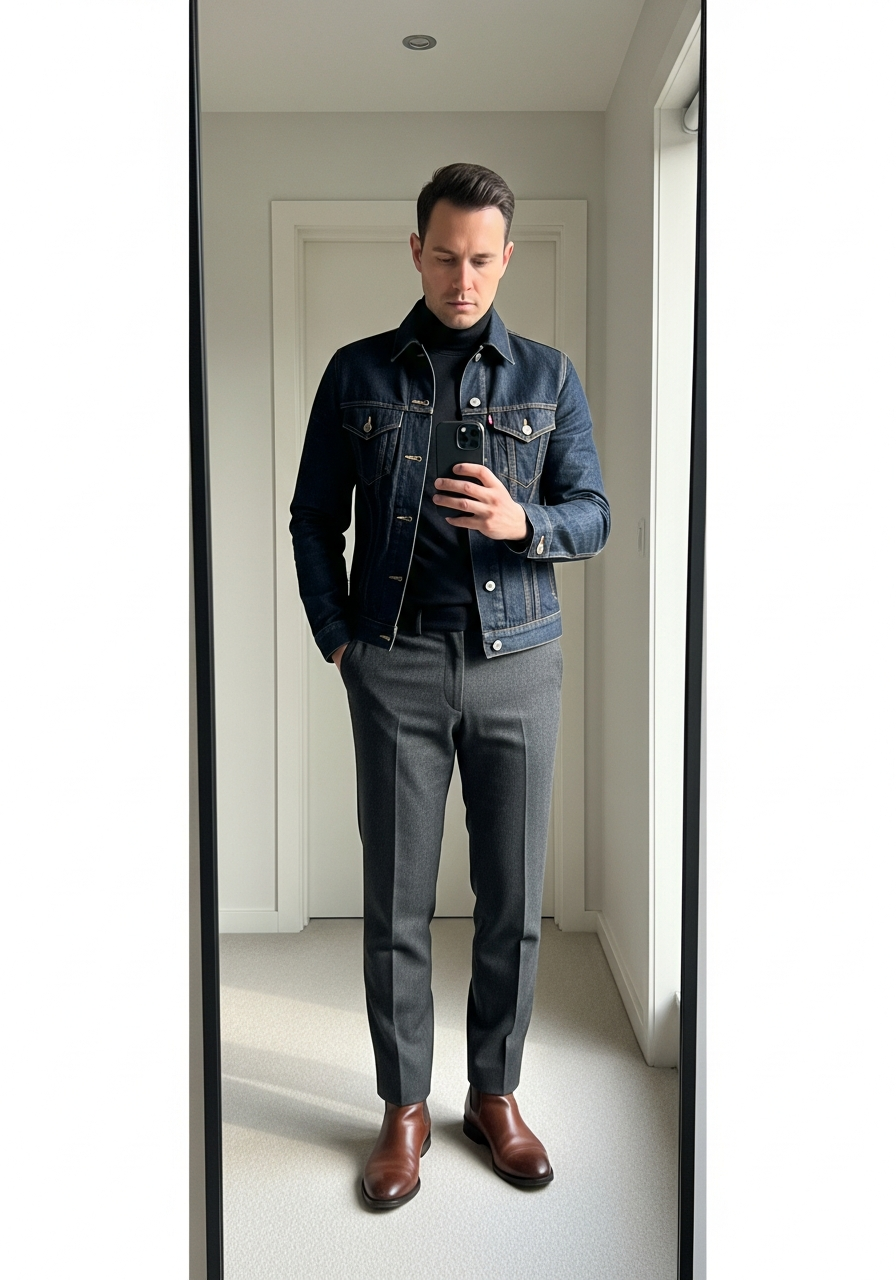 Sleek Winter Look - 50 Denim Jacket Outfit Ideas for Men