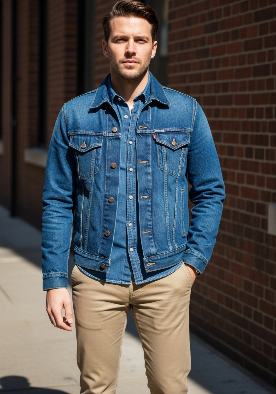 Tonal Chambray Mix - 50 Denim Jacket Outfit Ideas for Men