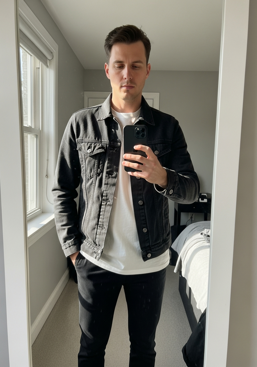 Full Monochrome Look - 50 Denim Jacket Outfit Ideas for Men
