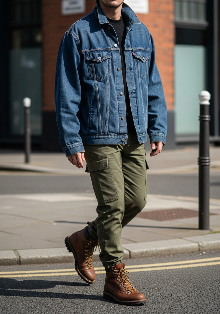 Utility and Hiking Boots - 50 Denim Jacket Outfit Ideas for Men