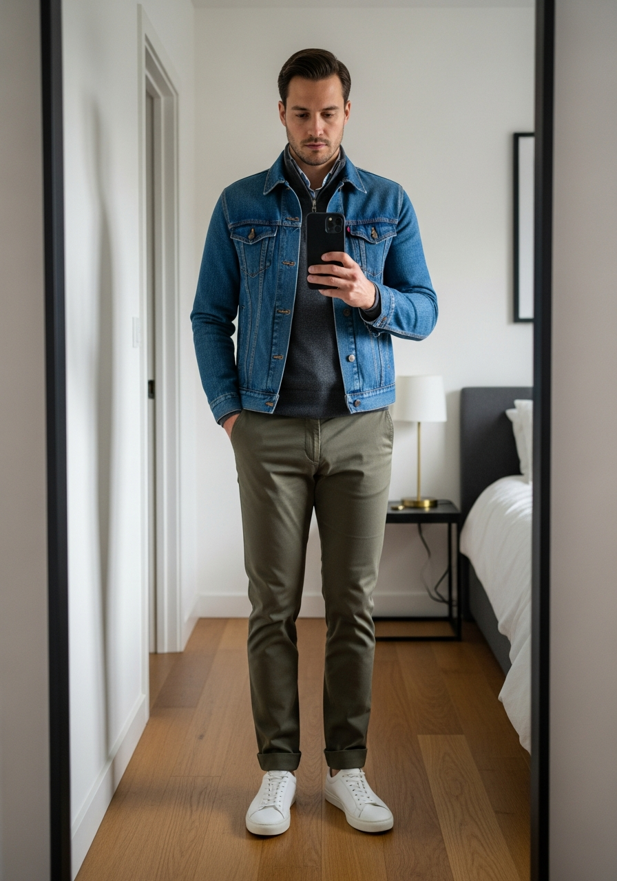 Quarter-Zip Polished - 50 Denim Jacket Outfit Ideas for Men