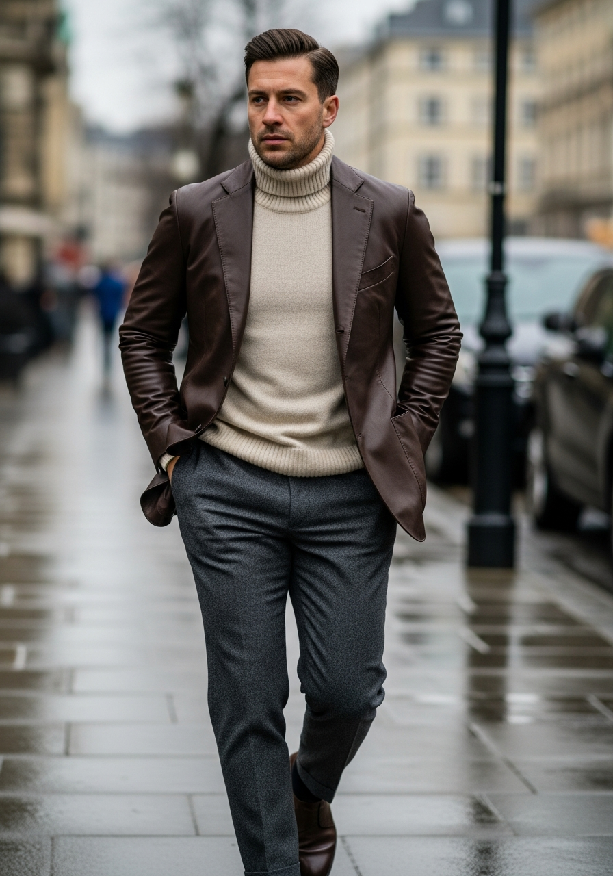 Leather Blazer, Cashmere - 50 Leather Jacket Outfit Ideas for Men