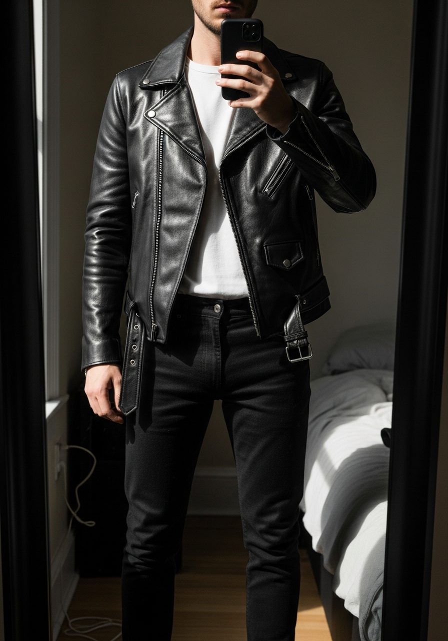 Minimalist Black Denim - 50 Leather Jacket Outfit Ideas for Men