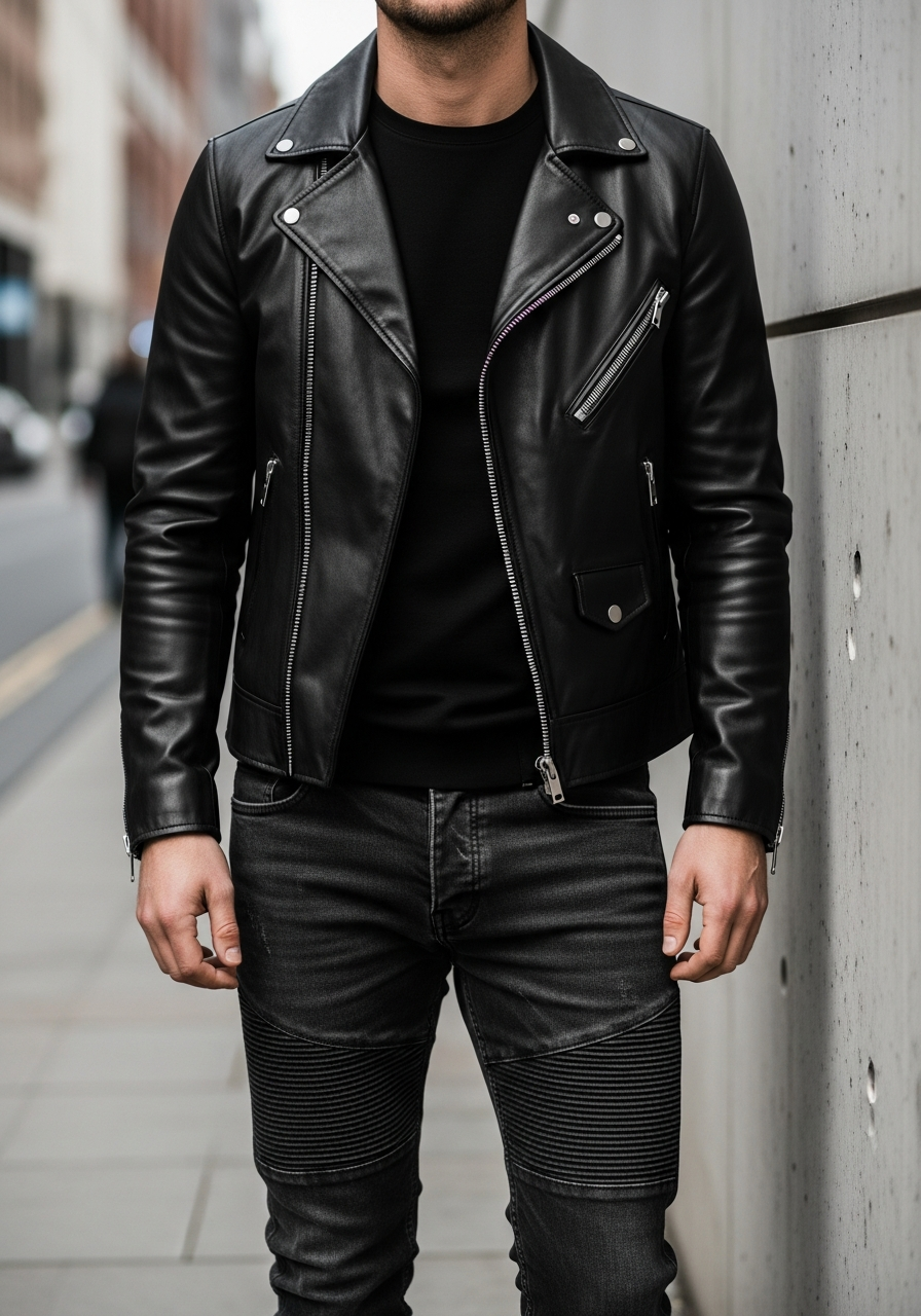 All-Black Monochrome - 50 Leather Jacket Outfit Ideas for Men