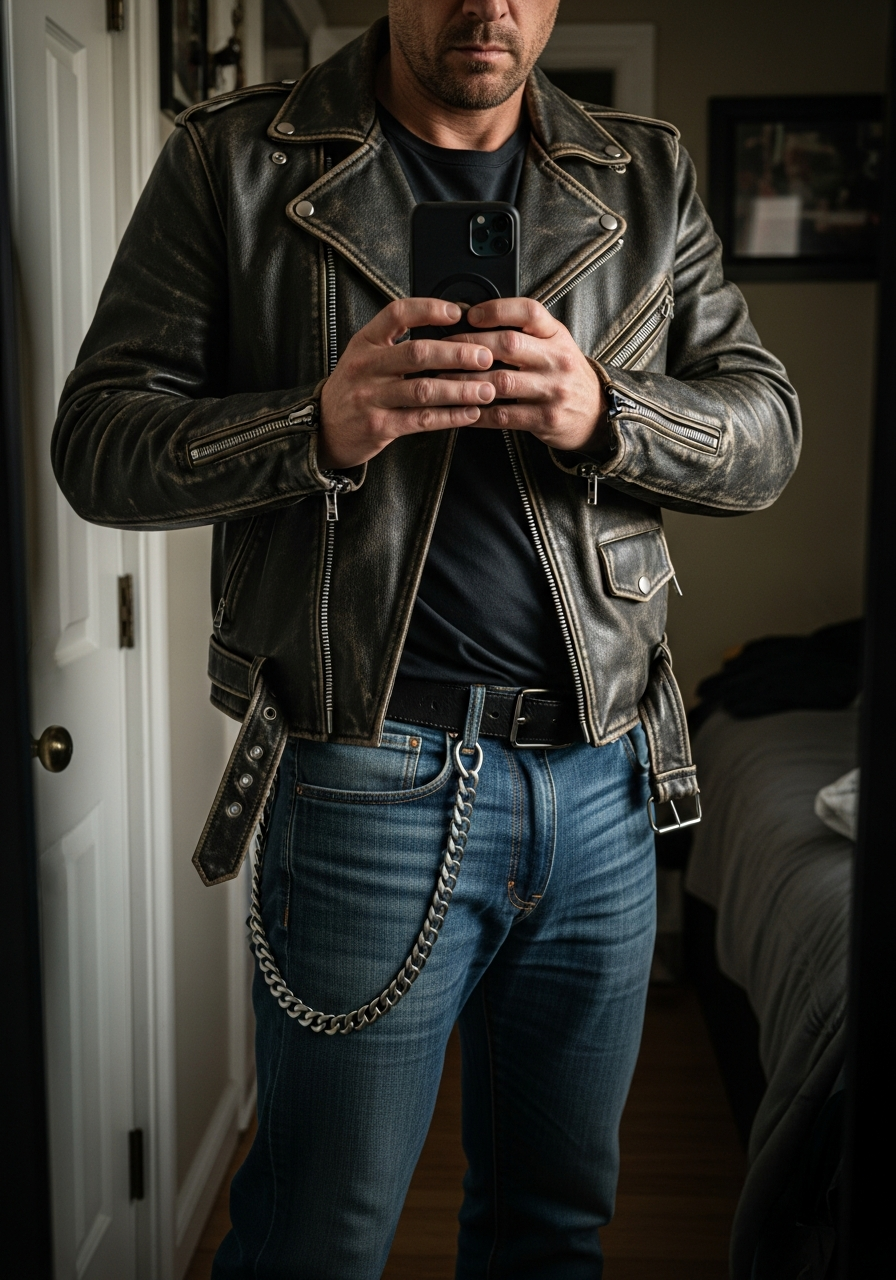 Biker Chain Accessory - 50 Leather Jacket Outfit Ideas for Men