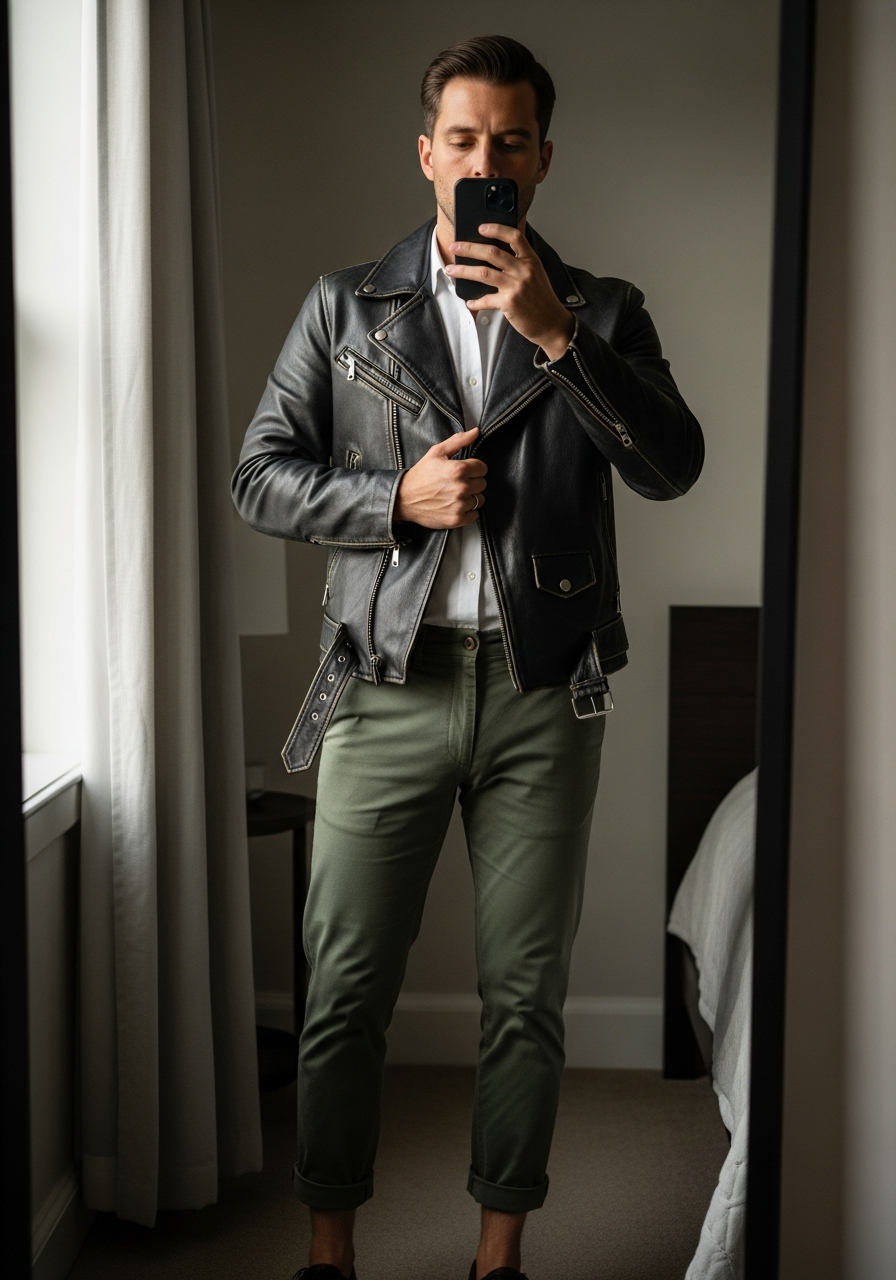 Short-Sleeve Shirt, Rolled - 50 Leather Jacket Outfit Ideas for Men