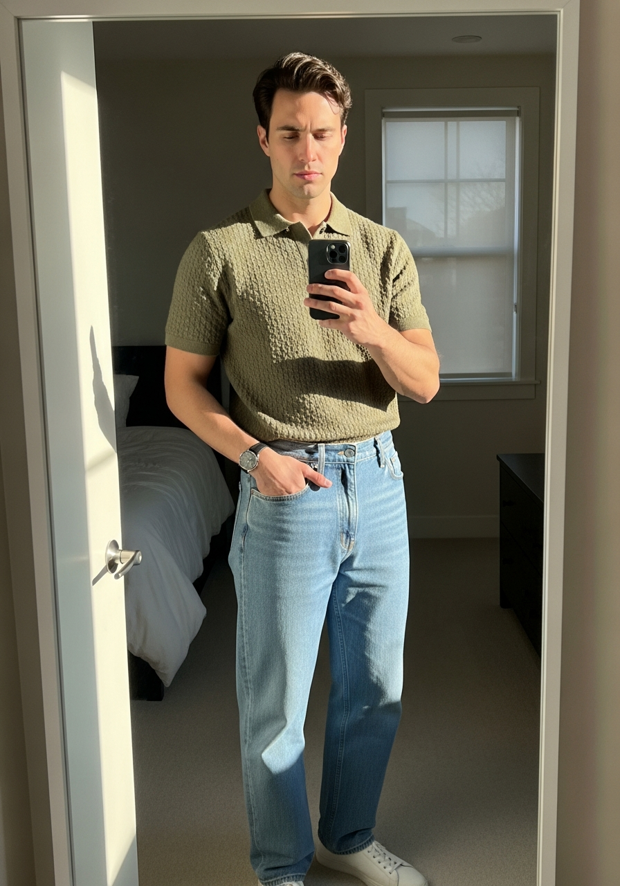 Olive Polo Shirt - 50 Light Blue Jeans Outfits for Men: The Ultimate Style Guide