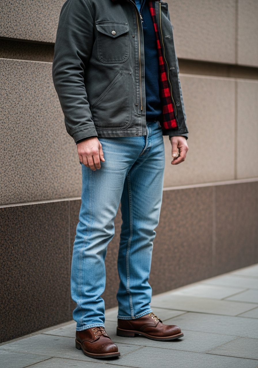 Rugged Workwear - 50 Light Blue Jeans Outfits for Men: The Ultimate Style Guide