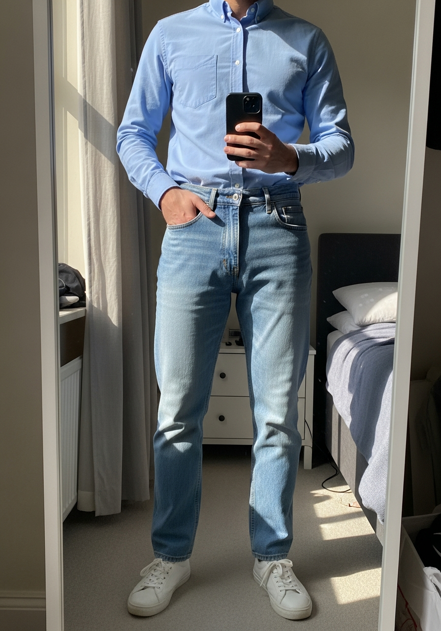 Tonal Blue Shirt - 50 Light Blue Jeans Outfits for Men: The Ultimate Style Guide