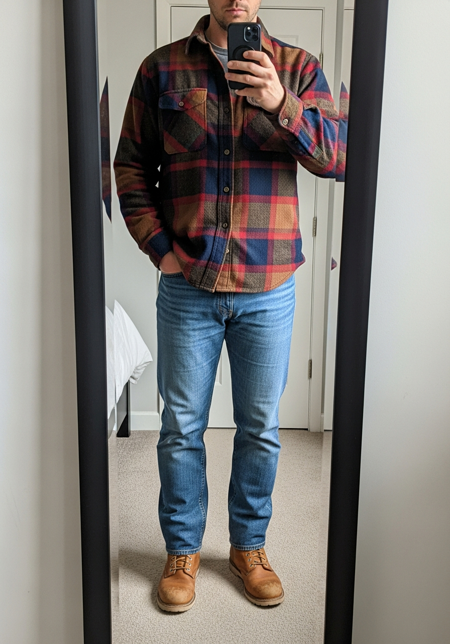 Tan Boots and Flannel - 50 Light Blue Jeans Outfits for Men: The Ultimate Style Guide