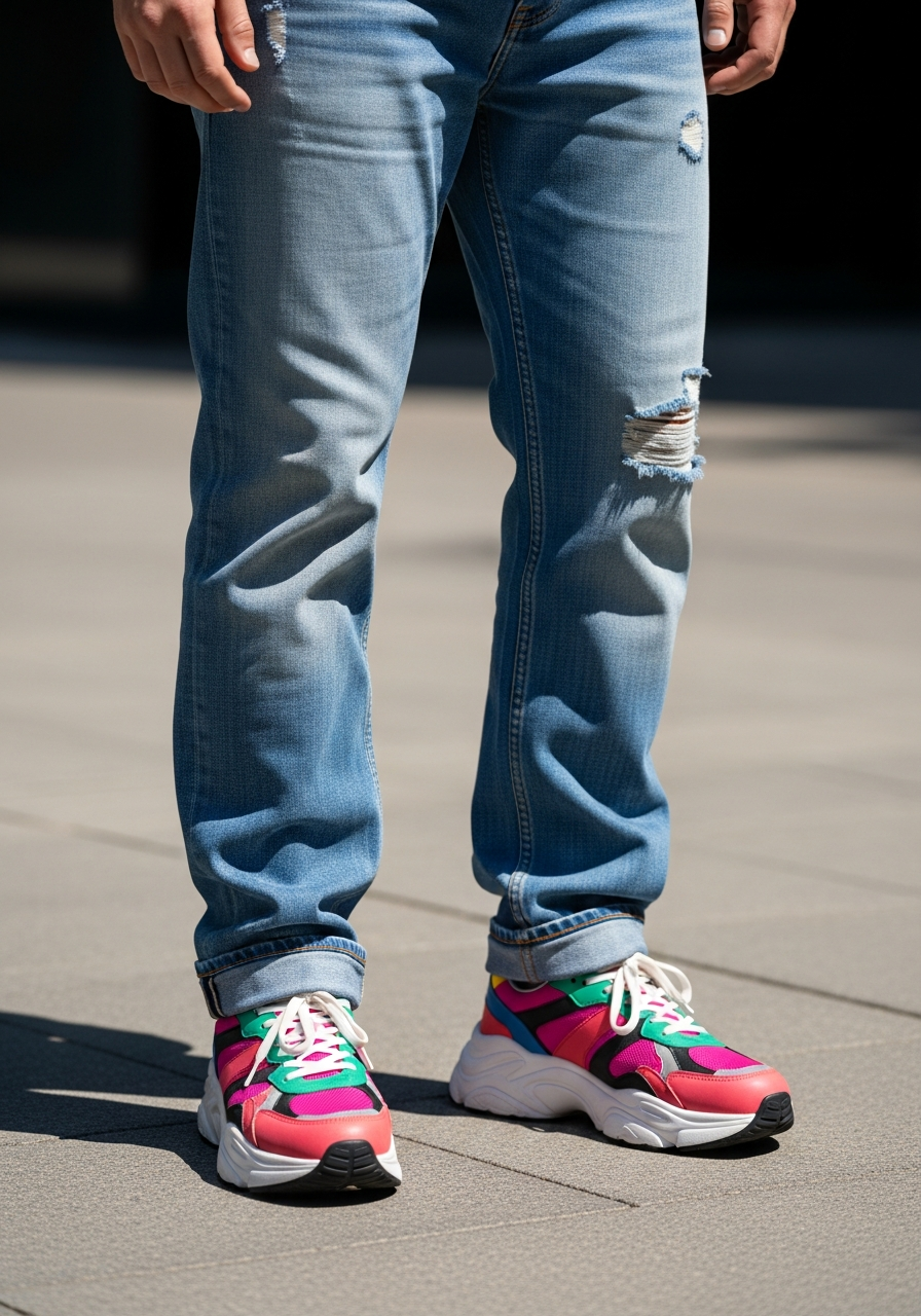 Colorful Sneaker Focus - 50 Light Blue Jeans Outfits for Men: The Ultimate Style Guide