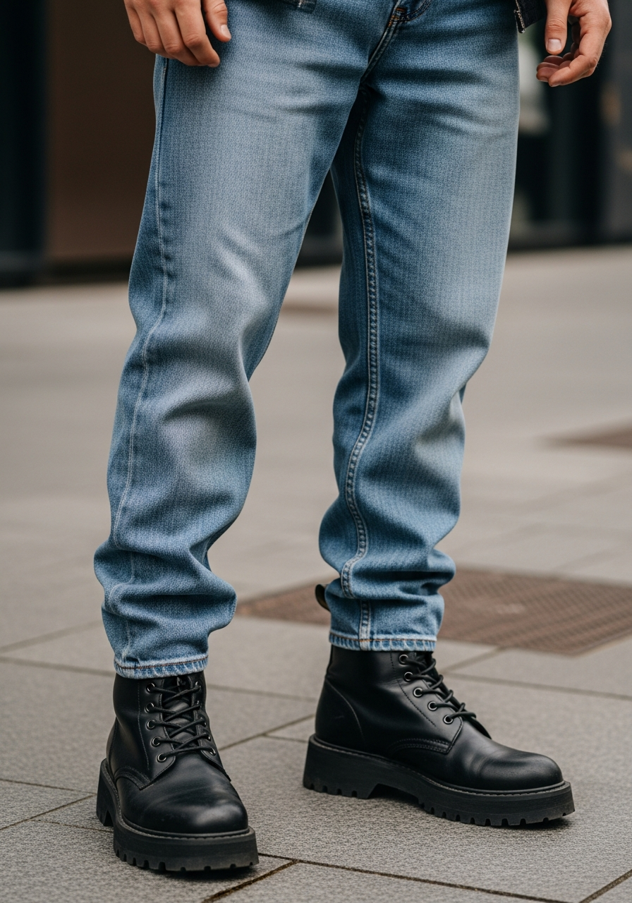 Combat Boots Edge - 50 Light Blue Jeans Outfits for Men: The Ultimate Style Guide