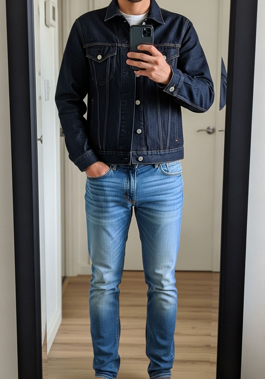 Contrast Double Denim - 50 Light Blue Jeans Outfits for Men: The Ultimate Style Guide